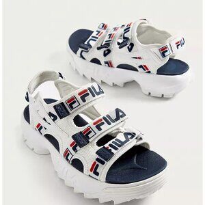 Men's Fila Sporty White And Blue Disruptor Sandals Size 11